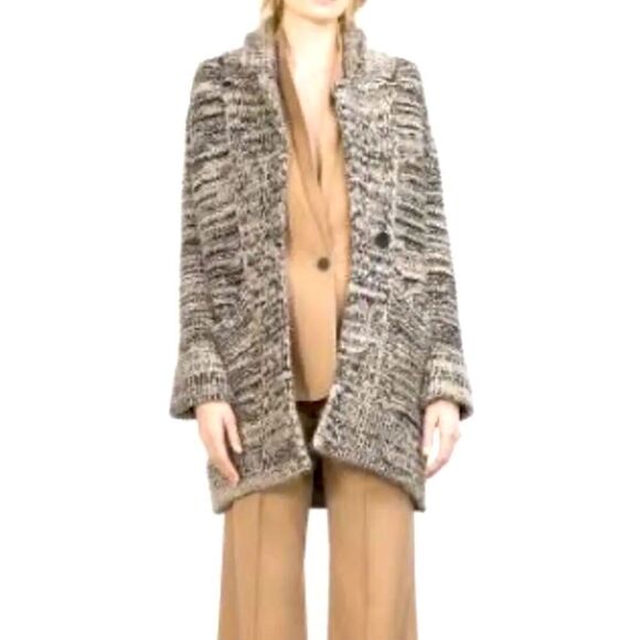 ZARA KNITS Oversized Chunky Knit Cardigan Sweater Ecru Black 3859/131 Sz Small - Picture 2 of 14